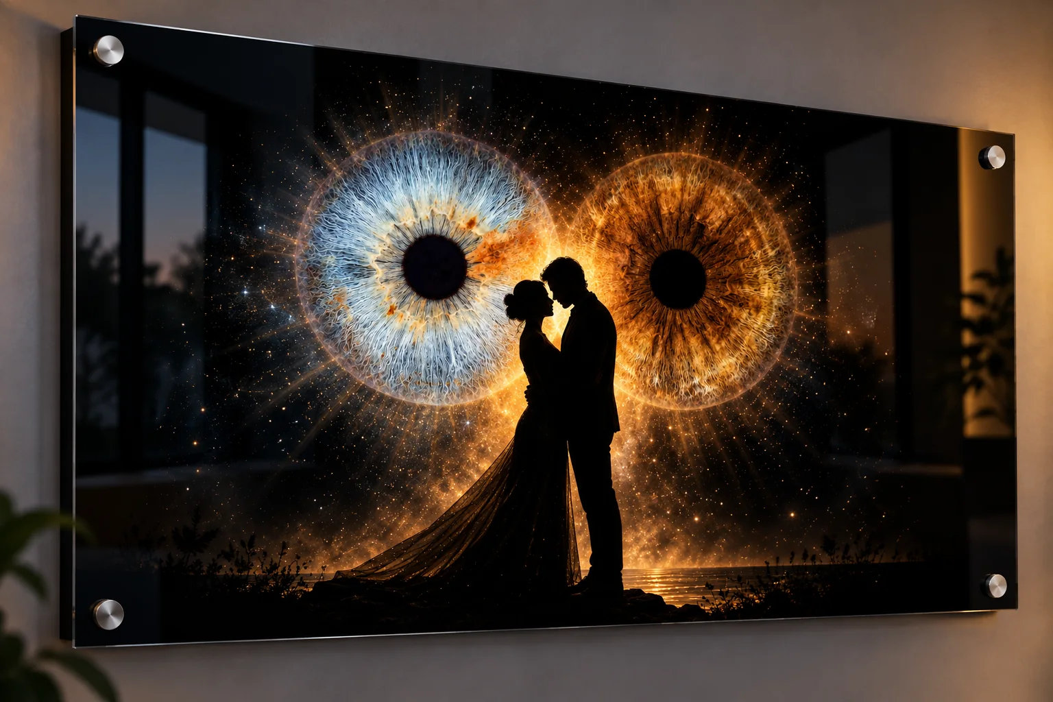 Personalised couple iris artwork displayed on acrylic wall art — online iris photography alternative for Boston