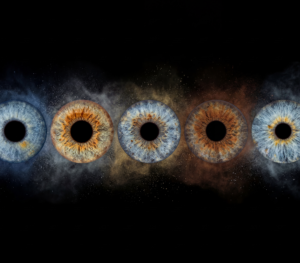 Personalized online custom family nebula eyes artwork horizontal stellar kinship five unique irises in straight row on dark cosmic starry space background, cosmic nebula horizon effect swirling stardust mist glowing stellar rings ethereal nebula clouds surrounding blue cool icy eyes amber warm orange brown hazel irises black pupils, family eye galaxy horizontal portrait symbolizing eternal kinship shared destiny timeless heritage bloodline legacy unbreakable generational bond continuity ancestral stars, surreal personalized cosmic iris art transforming real natural eye colors into living nebula galaxy universe flowing horizontal band strip, custom five irises family stellar kinship horizon design online iris nebula effect for profound unity cosmic kinship family eye portrait print digital art generational harmony infinite legacy horizontal constellation eyes.