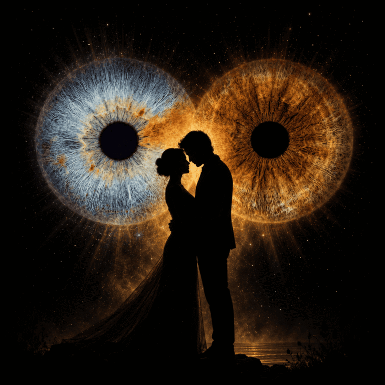 custom couple iris photography artwork featuring two real eye irises transformed into personalized eye art for couples, anniversaries and meaningful gifts.
