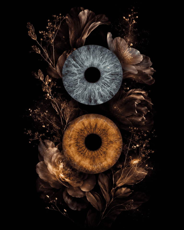 custom couple iris photography artwork featuring two real eye irises transformed into personalized eye art for couples, anniversaries and meaningful gifts.