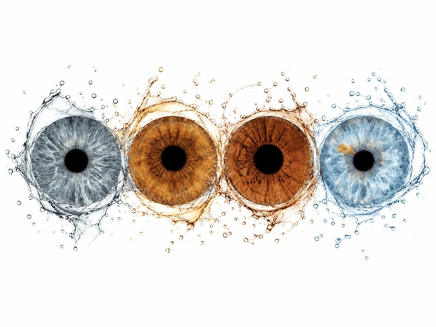 Circles in Motion custom eye photography portrait featuring four family irises connected by elegant watercolor circles on a white background.