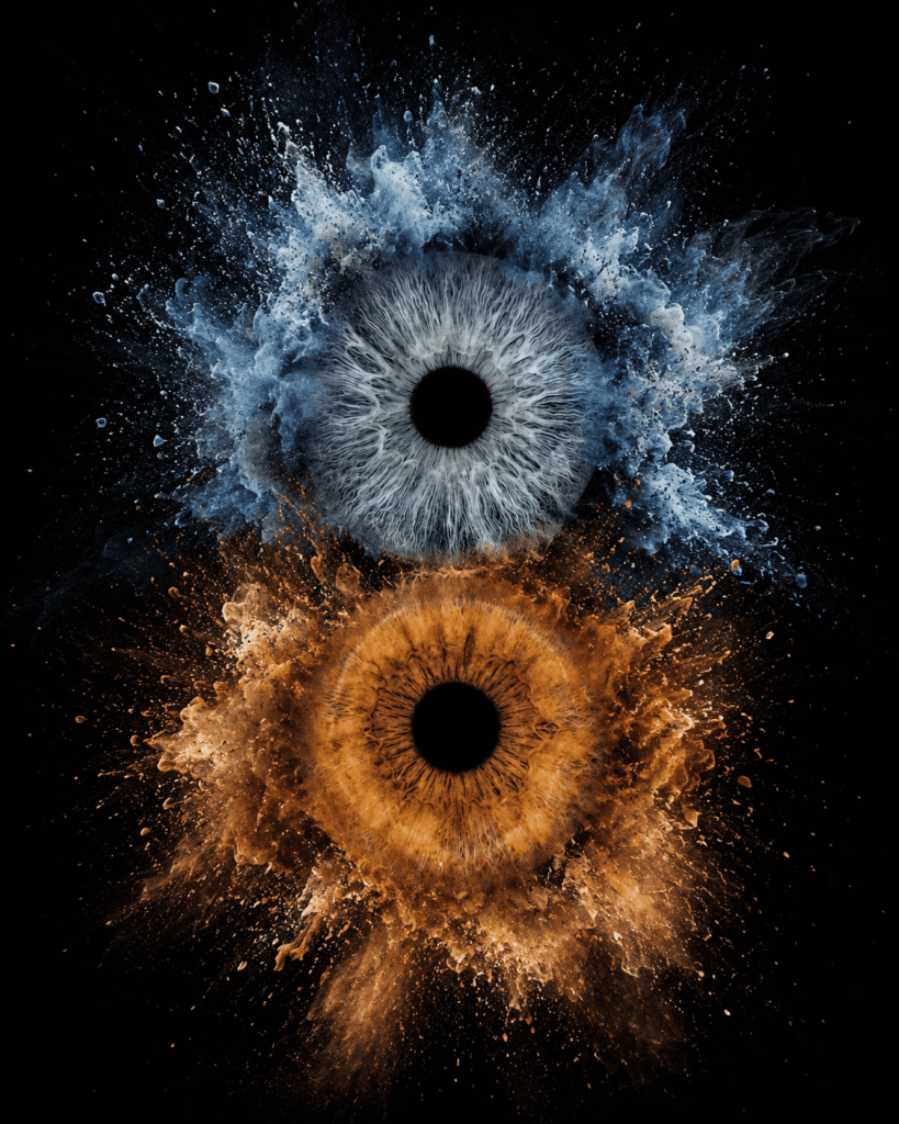 custom couple iris photography artwork featuring two real eye irises transformed into personalized eye art for couples, anniversaries and meaningful gifts.