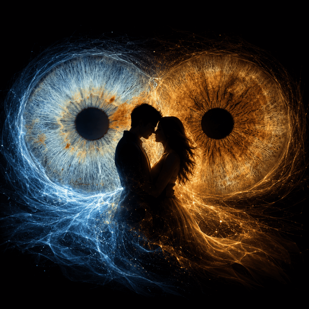 custom couple iris photography artwork featuring two real eye irises transformed into personalized eye art for couples, anniversaries and meaningful gifts.