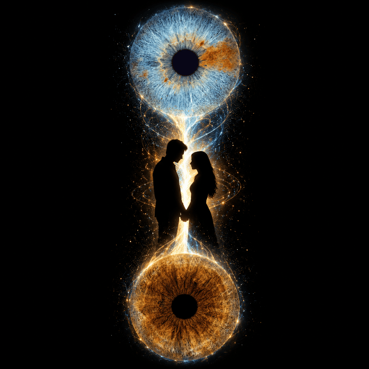 custom couple iris photography artwork featuring two real eye irises transformed into personalized eye art for couples, anniversaries and meaningful gifts.