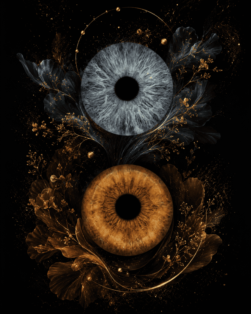 custom couple iris photography artwork featuring two real eye irises transformed into personalized eye art for couples, anniversaries and meaningful gifts.