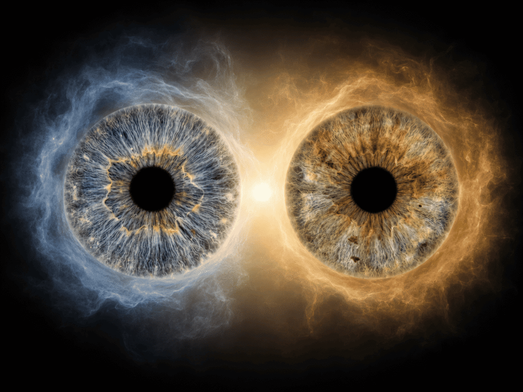 custom couple iris photography artwork featuring two real eye irises transformed into personalized eye art for couples, anniversaries and meaningful gifts.