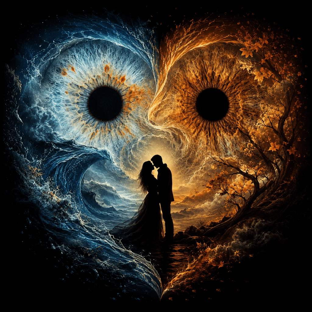 custom couple iris photography artwork featuring two real eye irises transformed into personalized eye art for couples, anniversaries and meaningful gifts.