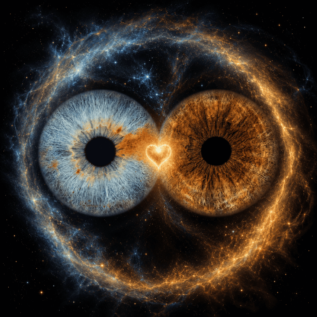 custom couple iris photography artwork featuring two real eye irises transformed into personalized eye art for couples, anniversaries and meaningful gifts.