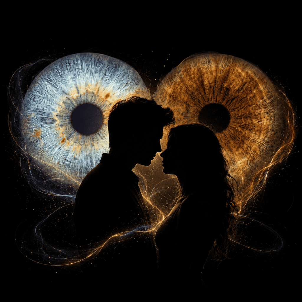 custom couple iris photography artwork featuring two real eye irises transformed into personalized eye art for couples, anniversaries and meaningful gifts.