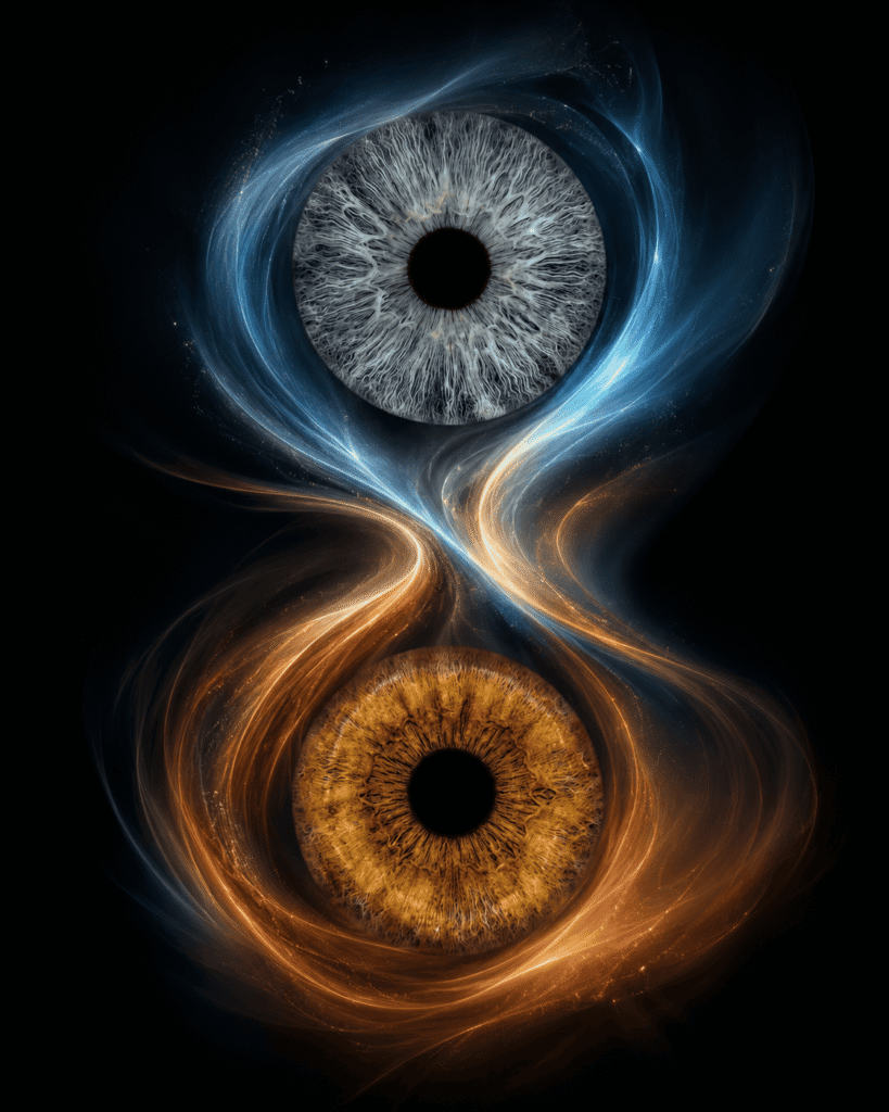 custom couple iris photography artwork featuring two real eye irises transformed into personalized eye art for couples, anniversaries and meaningful gifts.