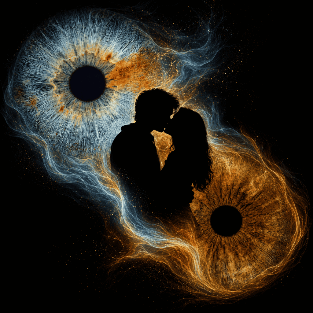 custom couple iris photography artwork featuring two real eye irises transformed into personalized eye art for couples, anniversaries and meaningful gifts.