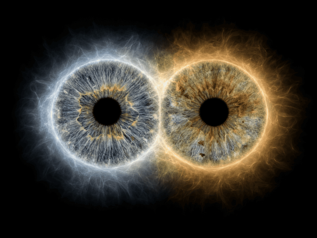 custom couple iris photography artwork featuring two real eye irises transformed into personalized eye art for couples, anniversaries and meaningful gifts.