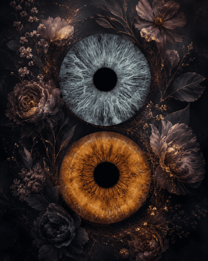 custom couple iris photography artwork featuring two real eye irises transformed into personalized eye art for couples, anniversaries and meaningful gifts.
