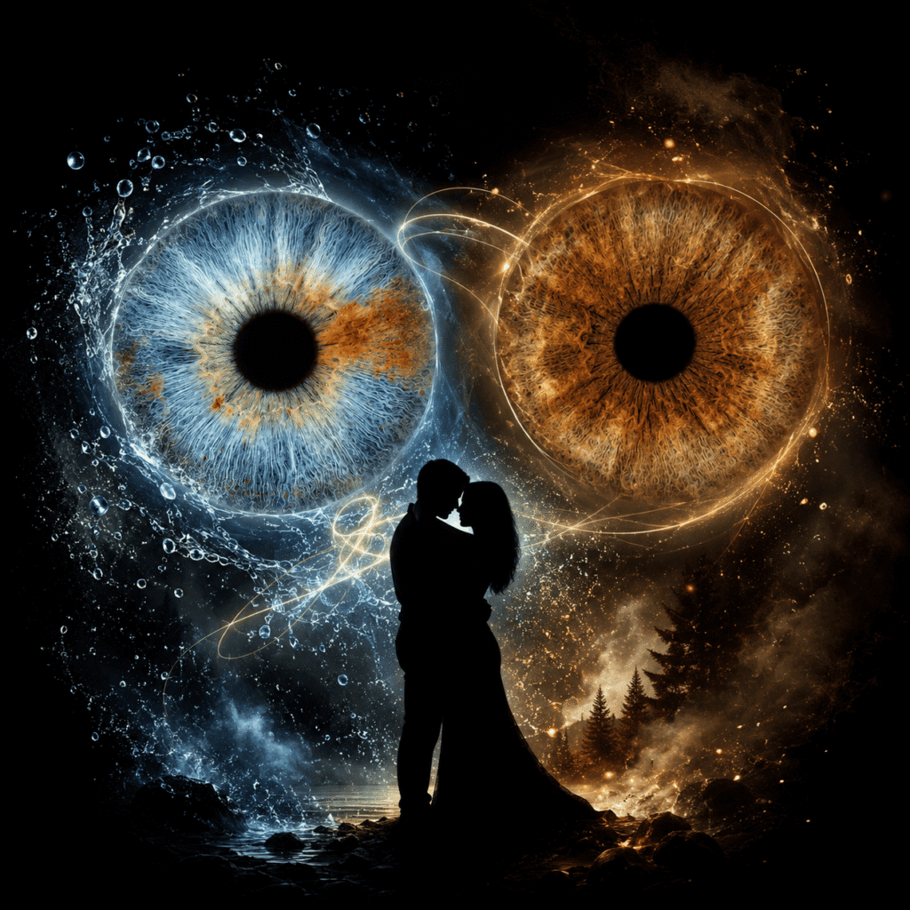 custom couple iris photography artwork featuring two real eye irises transformed into personalized eye art for couples, anniversaries and meaningful gifts.