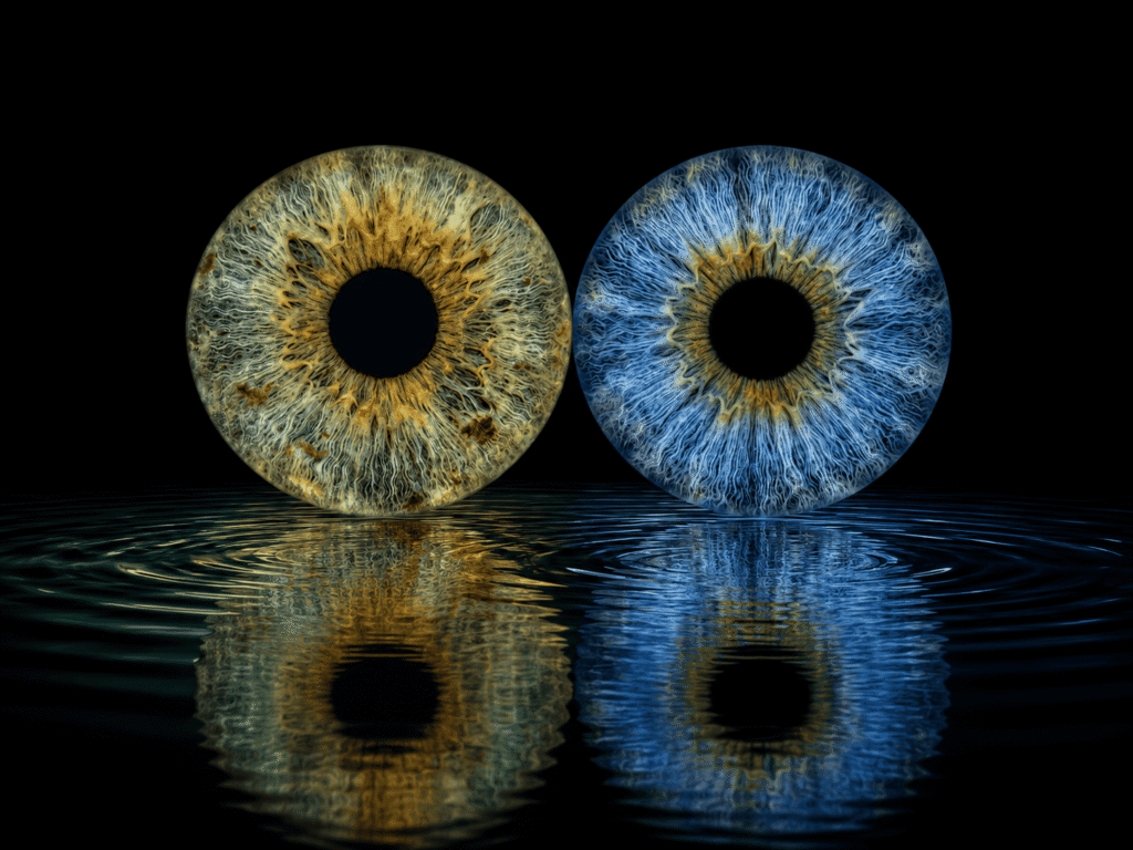 custom couple iris photography artwork featuring two real eye irises transformed into personalized eye art for couples, anniversaries and meaningful gifts.