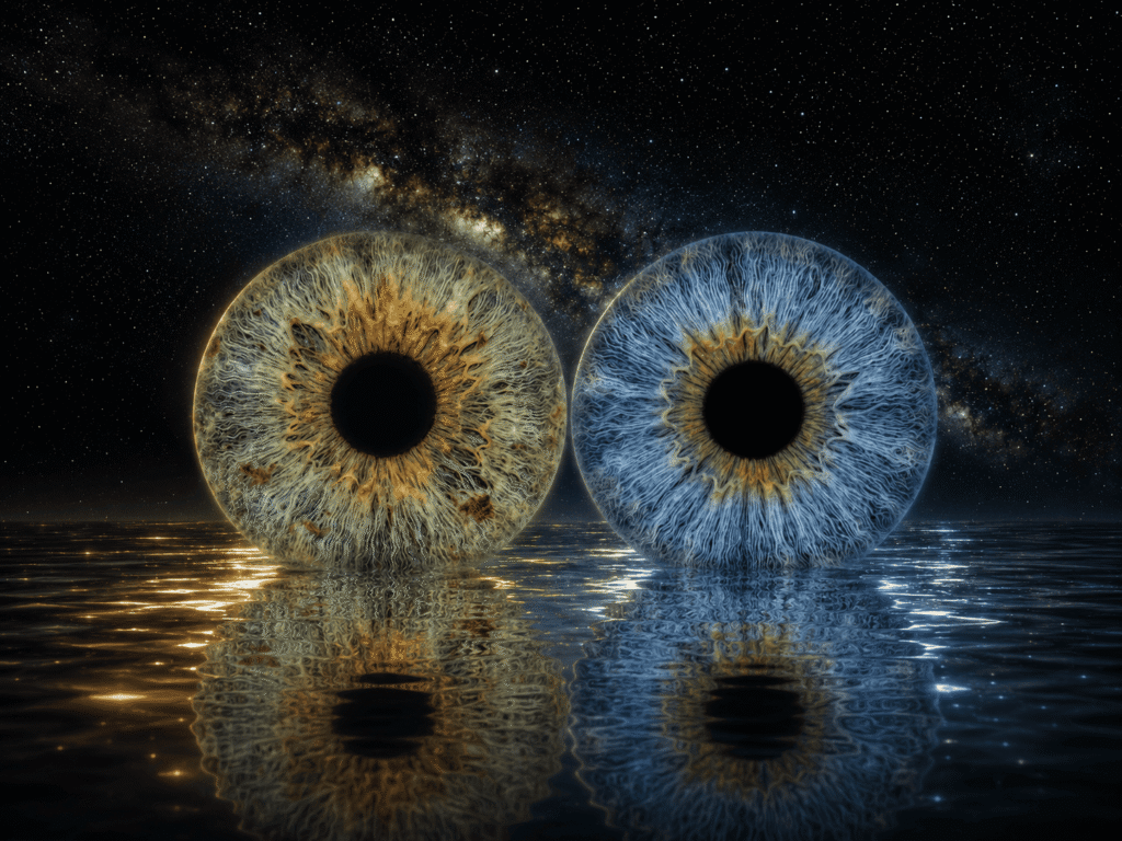 custom couple iris photography artwork featuring two real eye irises transformed into personalized eye art for couples, anniversaries and meaningful gifts.