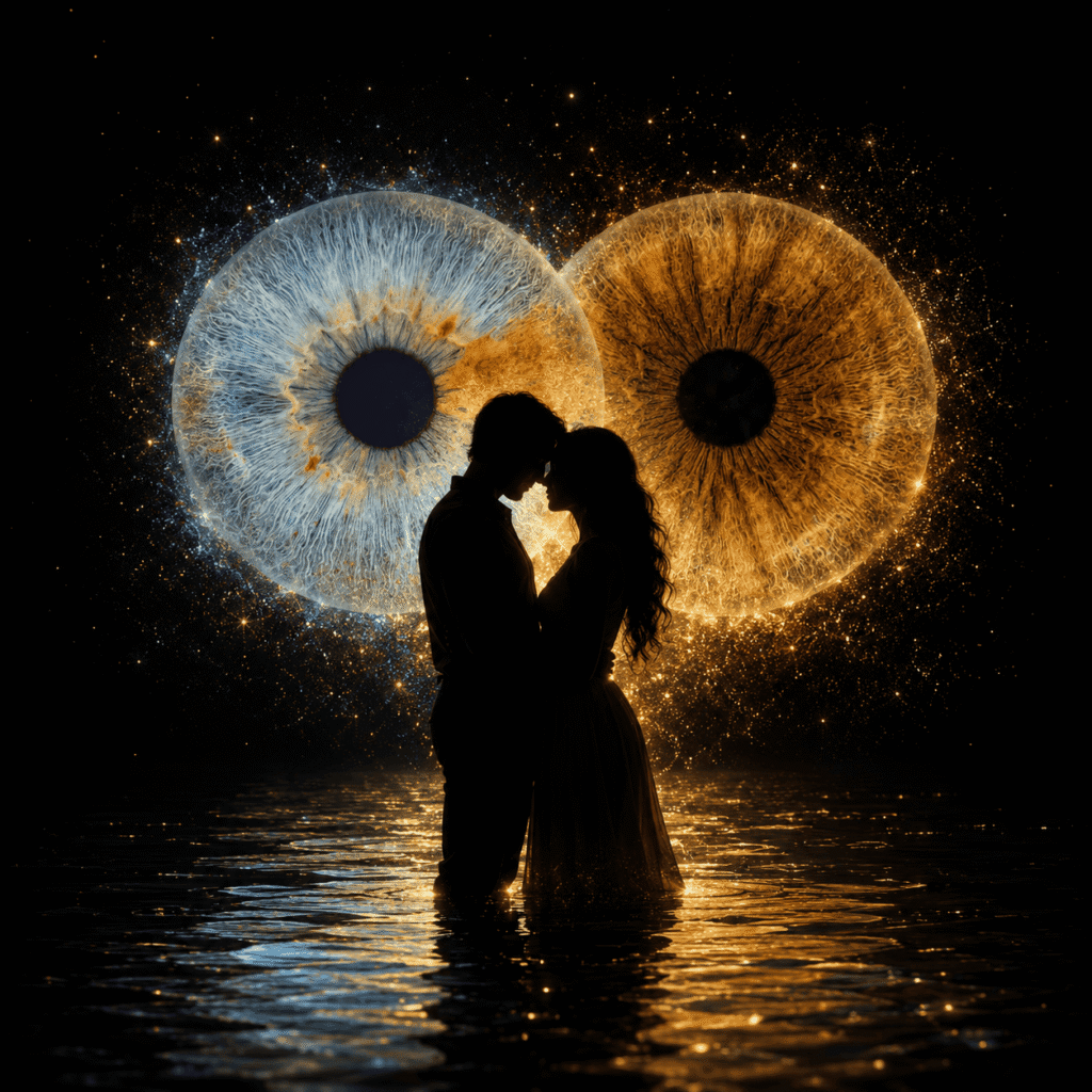 custom couple iris photography artwork featuring two real eye irises transformed into personalized eye art for couples, anniversaries and meaningful gifts.