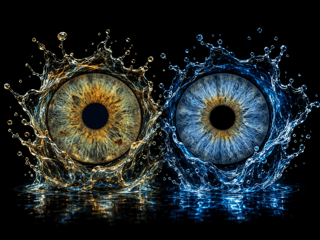 custom couple iris photography artwork featuring two real eye irises transformed into personalized eye art for couples, anniversaries and meaningful gifts.