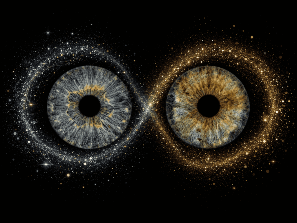 custom couple iris photography artwork featuring two real eye irises transformed into personalized eye art for couples, anniversaries and meaningful gifts.