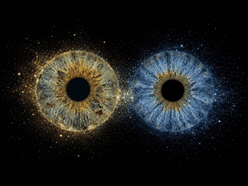 custom couple iris photography artwork featuring two real eye irises transformed into personalized eye art for couples, anniversaries and meaningful gifts.