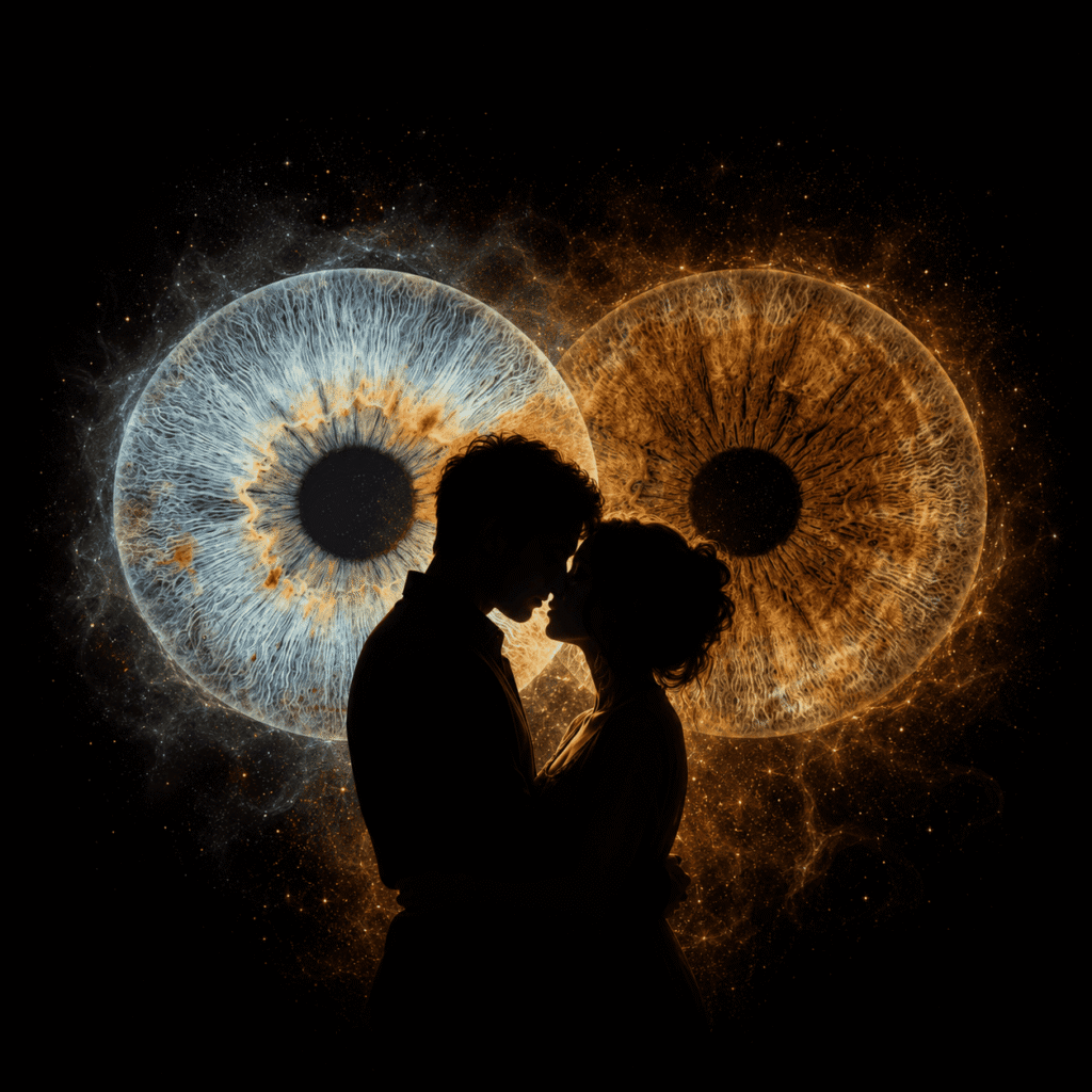 custom couple iris photography artwork featuring two real eye irises transformed into personalized eye art for couples, anniversaries and meaningful gifts.