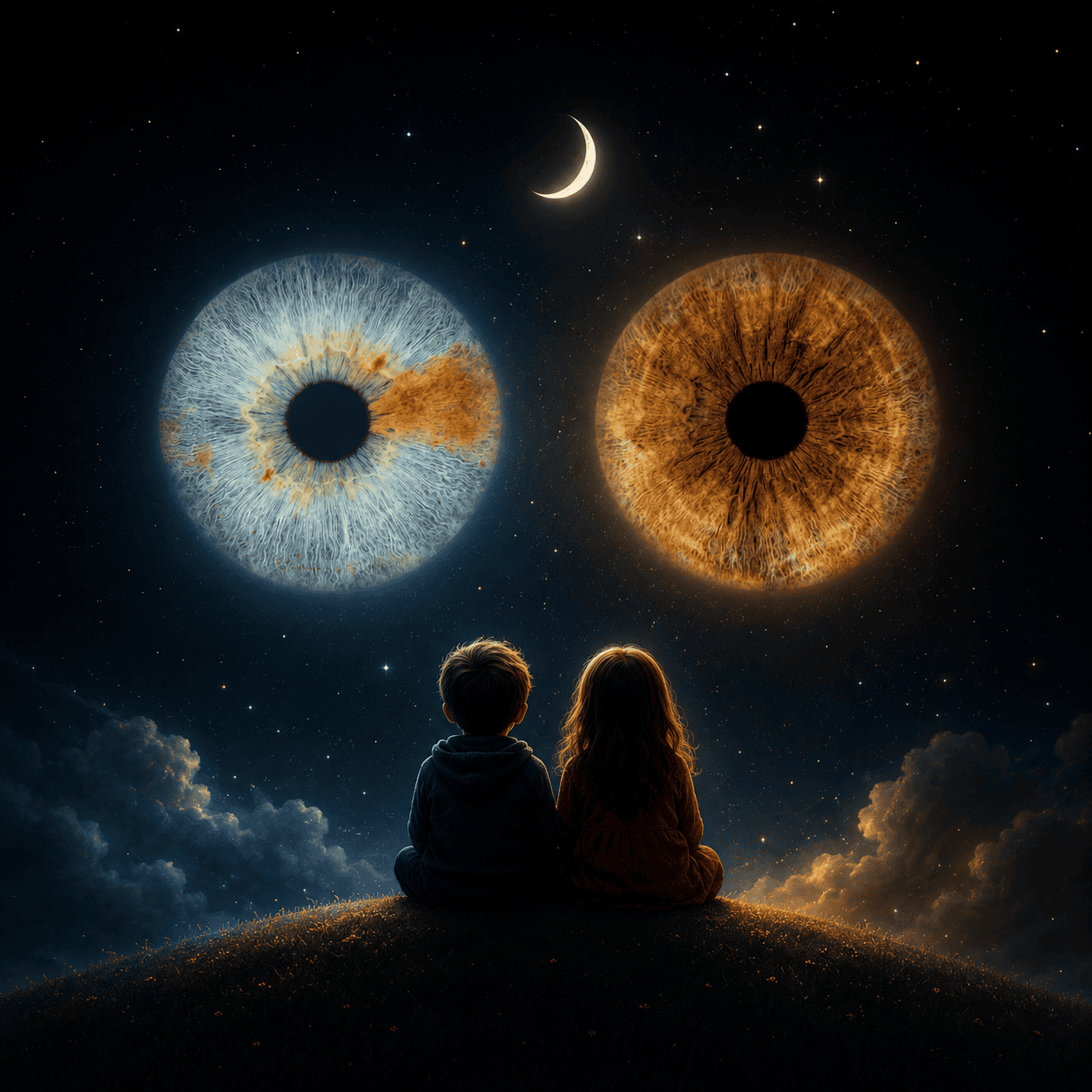 custom couple iris photography artwork featuring two real eye irises transformed into personalized eye art for couples, anniversaries and meaningful gifts.