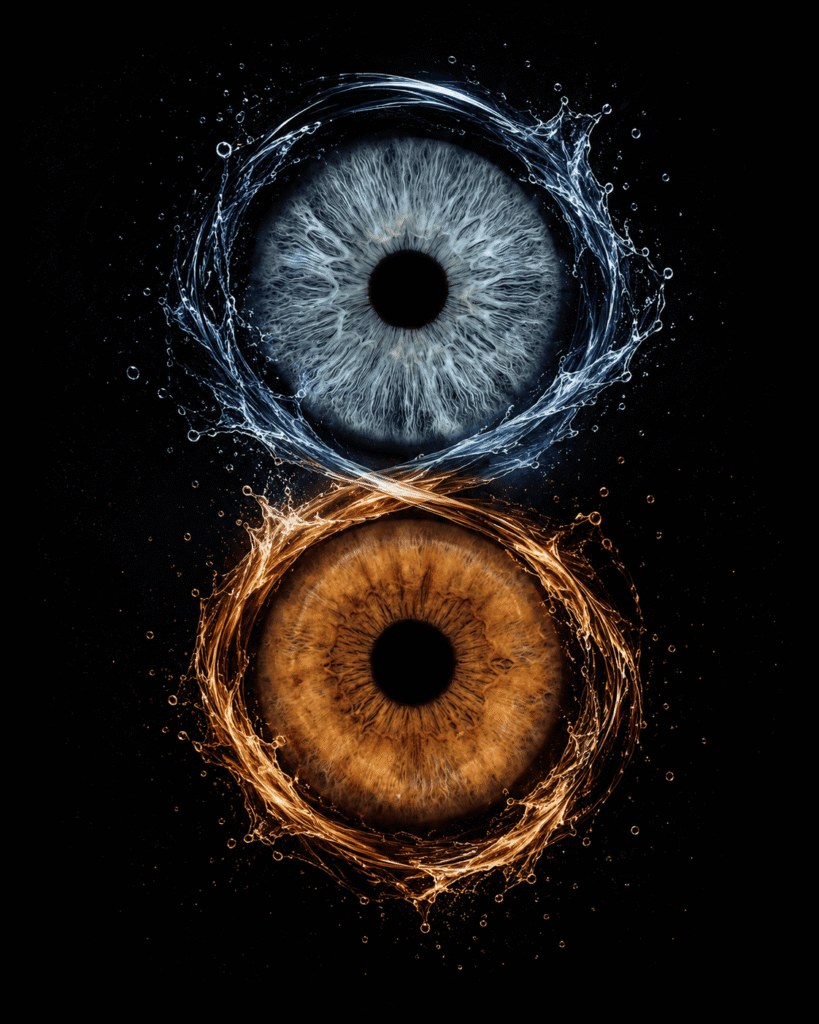 custom couple iris photography artwork featuring two real eye irises transformed into personalized eye art for couples, anniversaries and meaningful gifts.