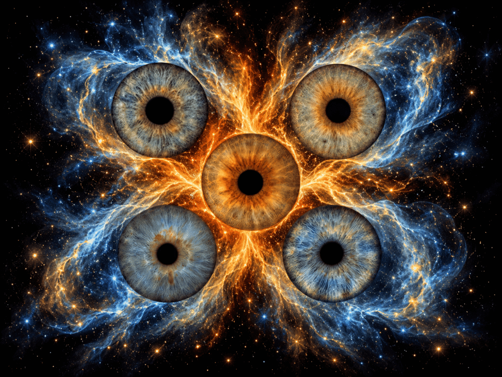 Five Iris Nebula Bloom 1 personalized five iris art created from five real eye photos by NUVA IRIS.