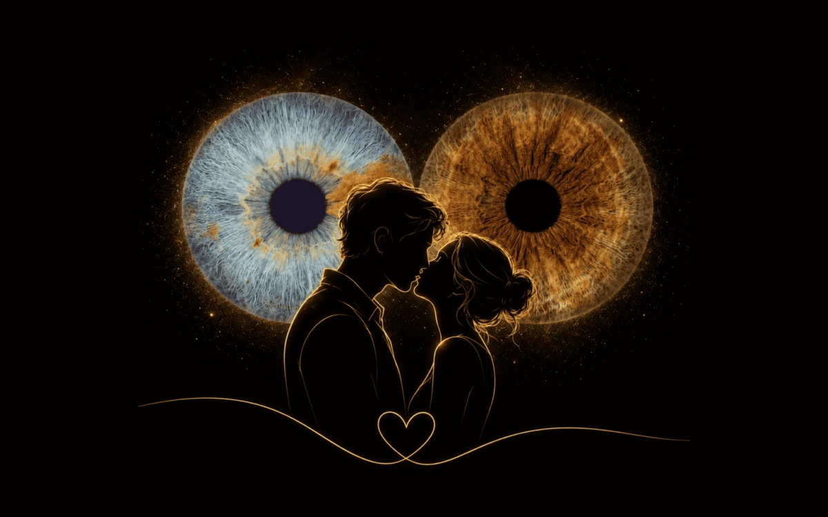 custom couple iris photography artwork featuring two real eye irises transformed into personalized eye art for couples, anniversaries and meaningful gifts.