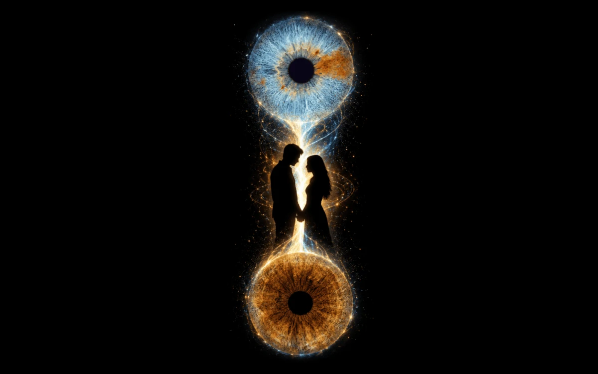 custom couple iris photography artwork featuring two real eye irises transformed into personalized eye art for couples, anniversaries and meaningful gifts.