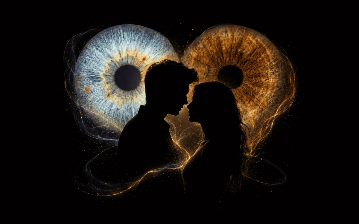 custom couple iris photography artwork featuring two real eye irises transformed into personalized eye art for couples, anniversaries and meaningful gifts.