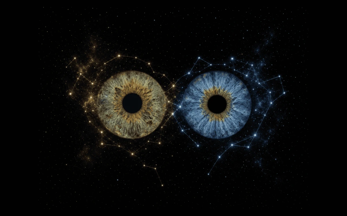custom couple iris photography artwork featuring two real eye irises transformed into personalized eye art for couples, anniversaries and meaningful gifts.