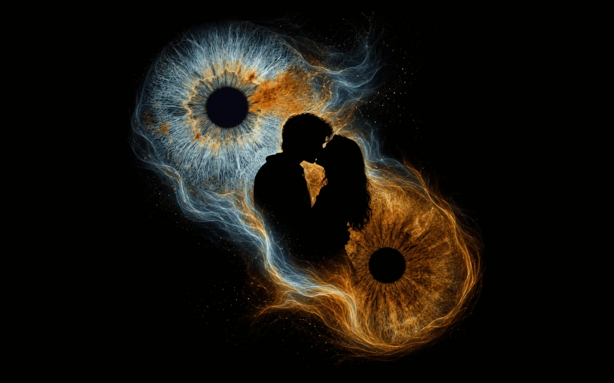 custom couple iris photography artwork featuring two real eye irises transformed into personalized eye art for couples, anniversaries and meaningful gifts.