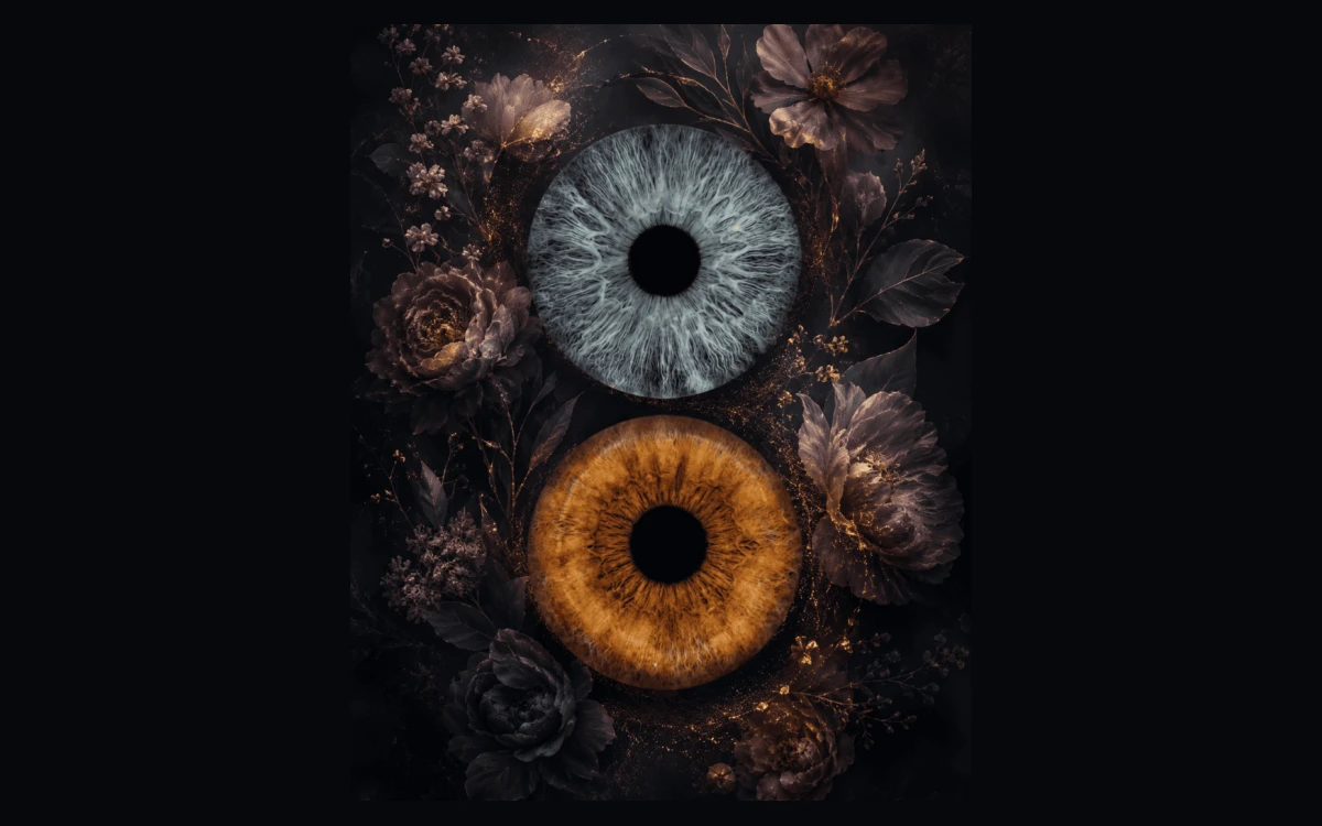 custom couple iris photography artwork featuring two real eye irises transformed into personalized eye art for couples, anniversaries and meaningful gifts.