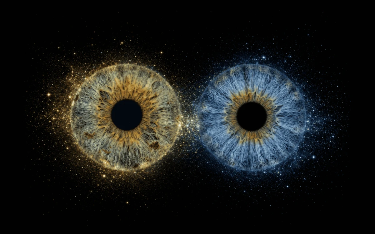 custom couple iris photography artwork featuring two real eye irises transformed into personalized eye art for couples, anniversaries and meaningful gifts.