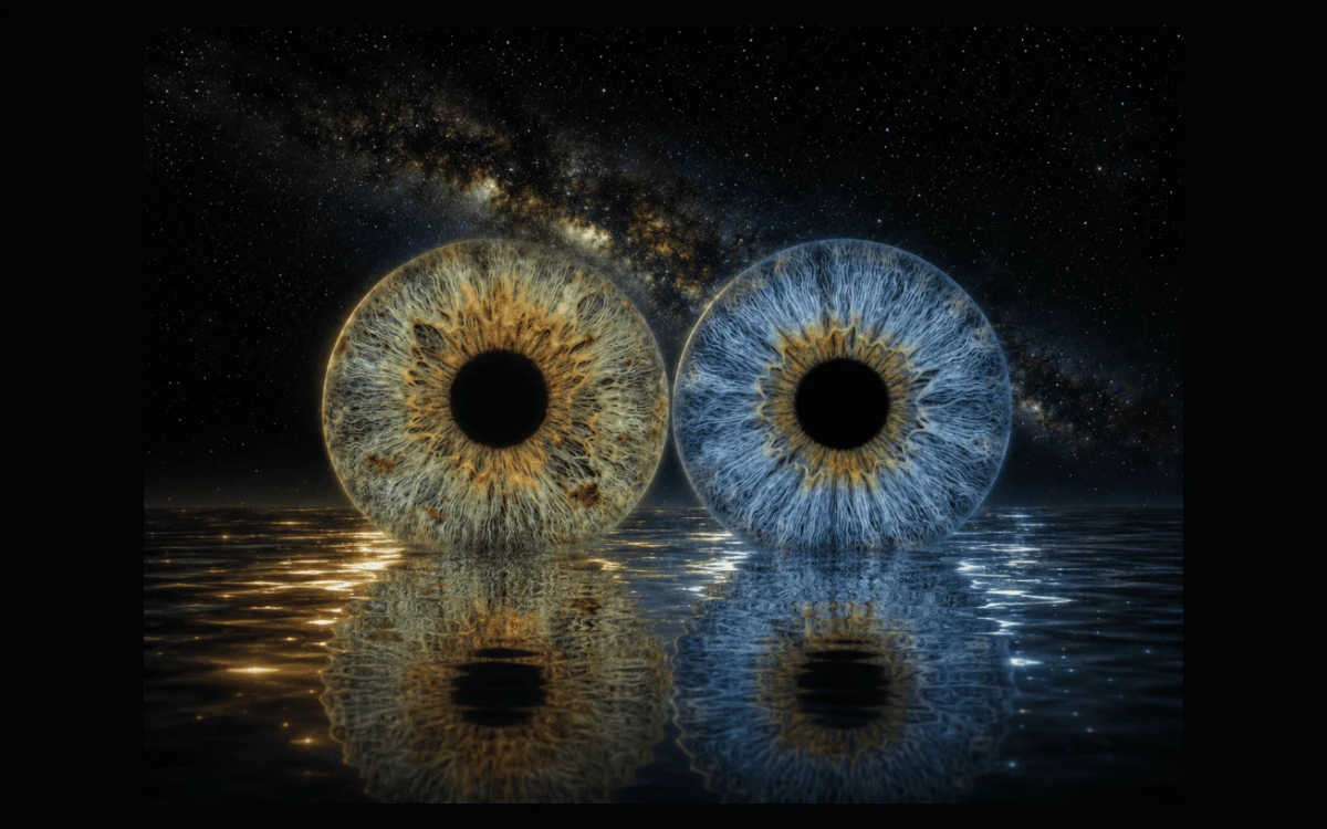custom couple iris photography artwork featuring two real eye irises transformed into personalized eye art for couples, anniversaries and meaningful gifts.
