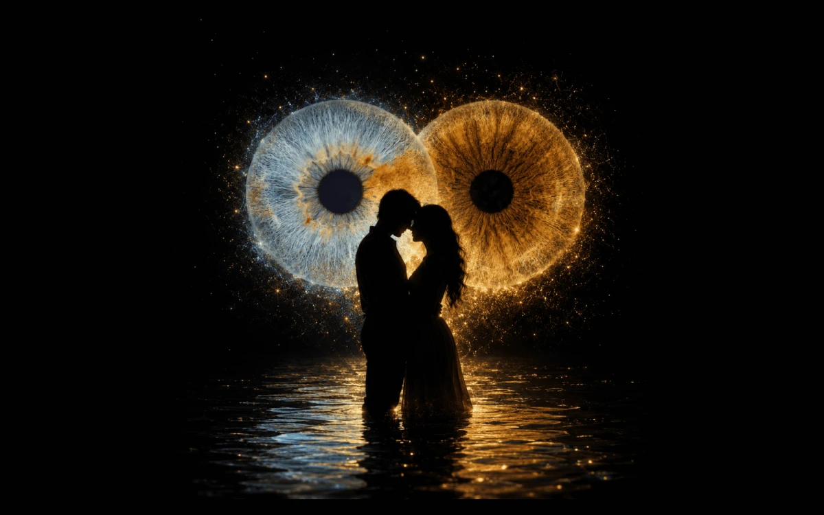 custom couple iris photography artwork featuring two real eye irises transformed into personalized eye art for couples, anniversaries and meaningful gifts.