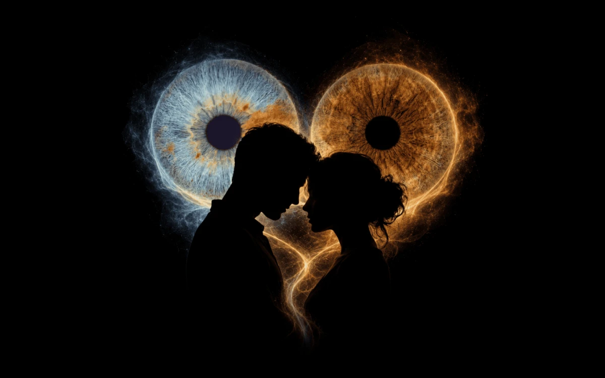 custom couple iris photography artwork featuring two real eye irises transformed into personalized eye art for couples, anniversaries and meaningful gifts.