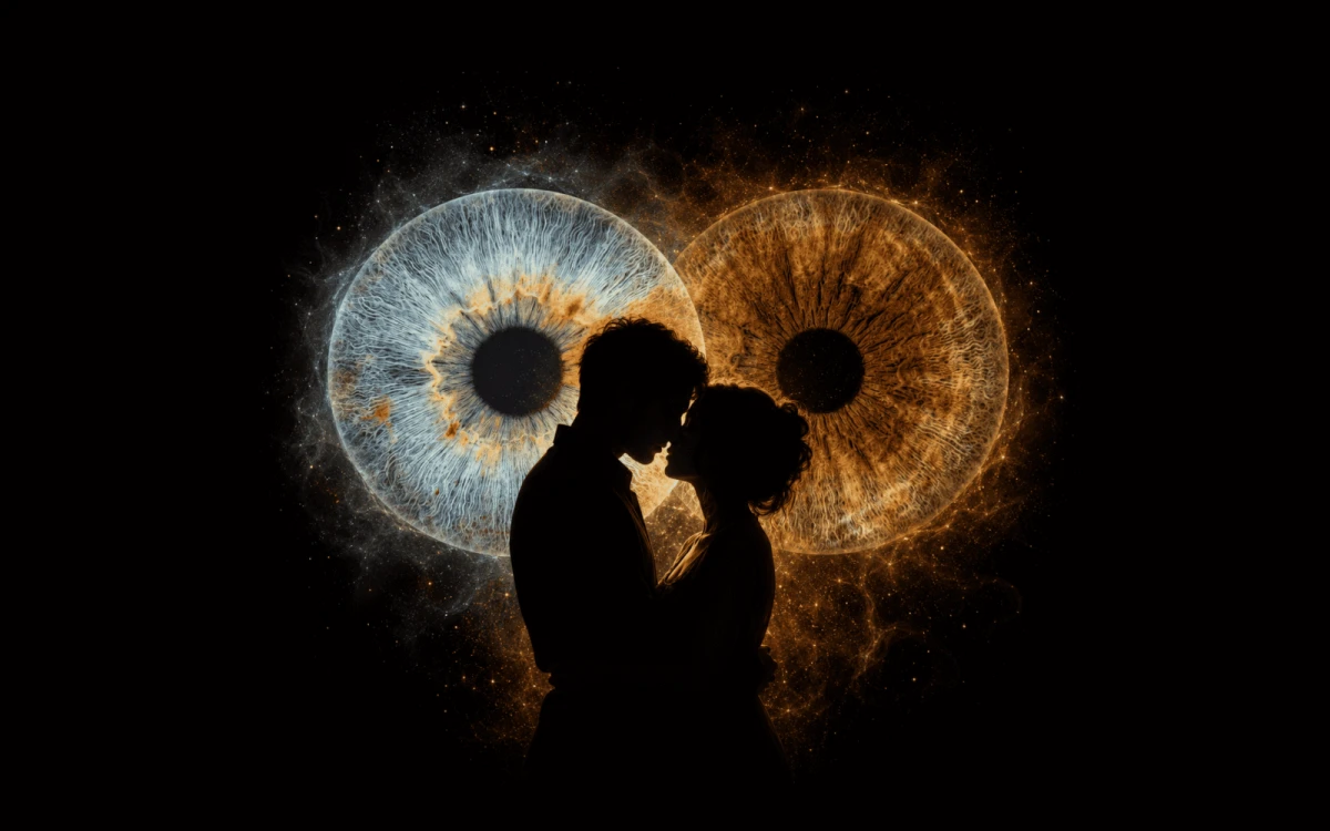custom couple iris photography artwork featuring two real eye irises transformed into personalized eye art for couples, anniversaries and meaningful gifts.