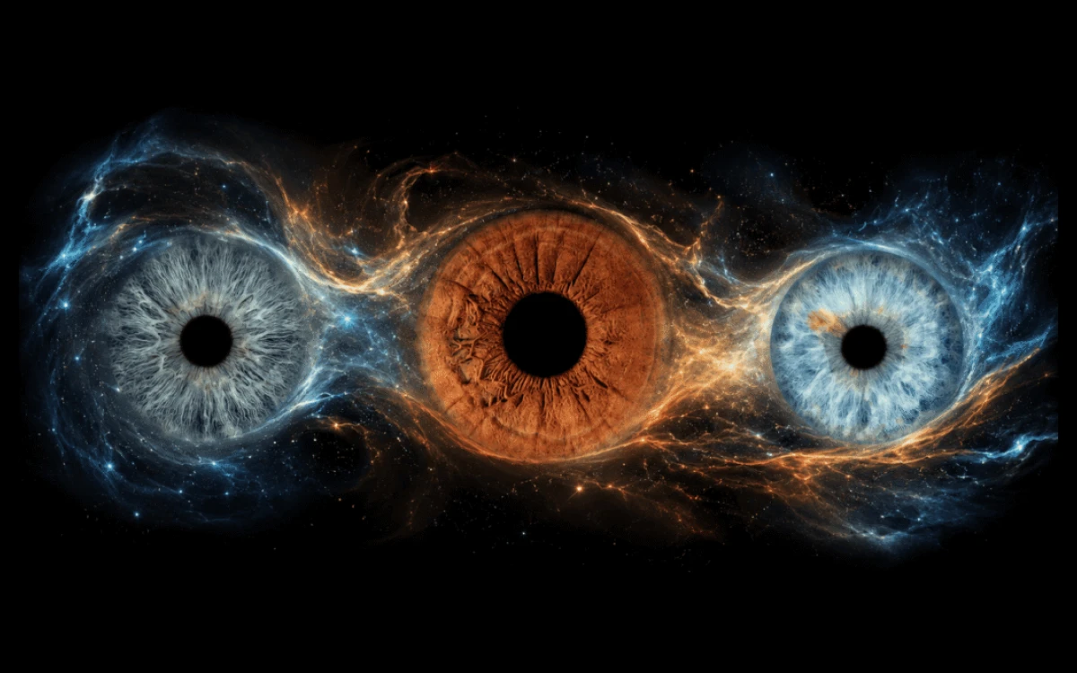 Living Current personalized iris photography art featuring three family irises united by a dynamic current of blue and amber energy.
